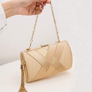 Women's Elegant Tassel Pendant Silk Evening Bag Clutch Purse for Bride Wedding Prom Night Out Party (GOLD)