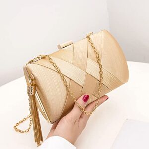 Women's Elegant Tassel Pendant Silk Evening Bag Clutch Purse for Bride Wedding Prom Night Out Party (GOLD)