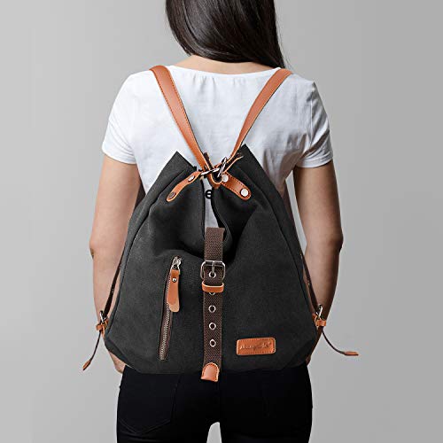 SHANGRI-LA Tote Purse Canvas shoulder Bag Handbag for Women Casual School Boho Hobo Bag Rucksack Convertible Backpack - Black