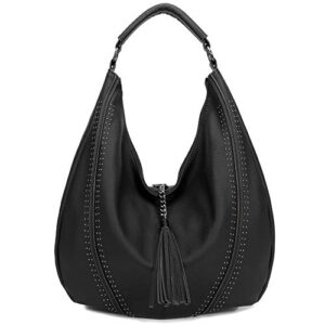 hobo bags for women large handbags designer purses pu leather oversized crossbody shoulder totes stylish (black)