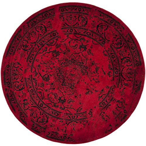 SAFAVIEH Adirondack Collection 6' Round Red / Black ADR101F Oriental Distressed Non-Shedding Dining Room Entryway Foyer Living Room Bedroom Area Rug