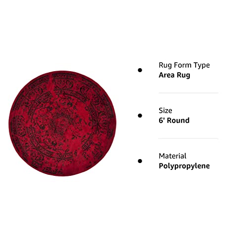 SAFAVIEH Adirondack Collection 6' Round Red / Black ADR101F Oriental Distressed Non-Shedding Dining Room Entryway Foyer Living Room Bedroom Area Rug