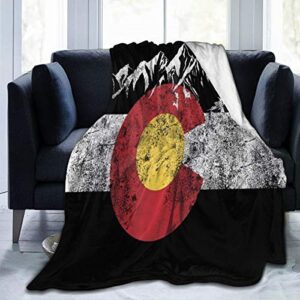 carwayii flannel throw blanket,colorado flag vintage mountain soft sherpa lap blanket for family birthday gift,durable sofa blanket cozy noon break blanket for office home bed -50”x60”