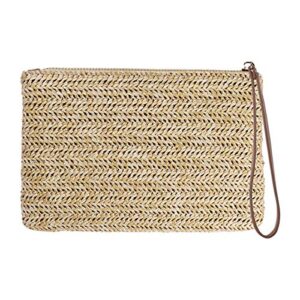 fenical straw clutch bag bohemian zipper wristlet summer beach handbag for women girls