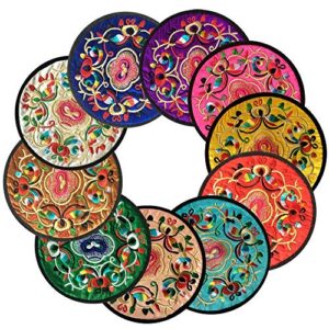 ambielly drinks coasters,vintage ethnic floral fabric coasters bar coasters cup coasters for friends,housewarming,party,living room decor, 10pcs/set, 5.12″/13cm (mixed colors)