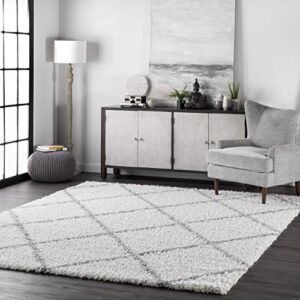 nuloom tess moroccan shag area rug, 8′ square, white