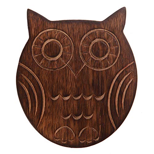 NIRMAN Wooden Crafted Coaster Set of 6 with Coasters Holder for Drink Bar Coaster Tea Coffee Mug Tabletop Barware Drink Handmade Dining Home Decor (Owl Shape)