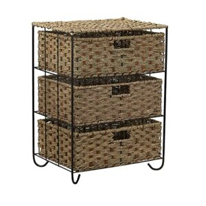 household essentials ml-5715 woven wicker storage side table | 3 drawers