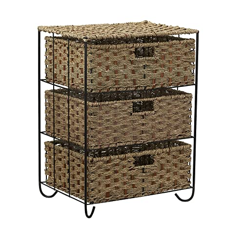 Household Essentials ML-5715 Woven Wicker Storage Side Table | 3 Drawers