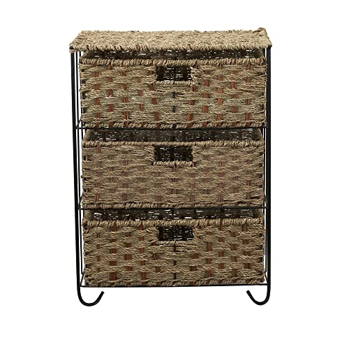 Household Essentials ML-5715 Woven Wicker Storage Side Table | 3 Drawers