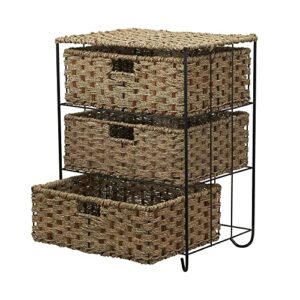 Household Essentials ML-5715 Woven Wicker Storage Side Table | 3 Drawers