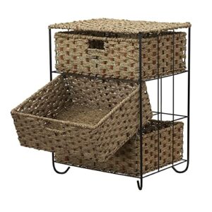 Household Essentials ML-5715 Woven Wicker Storage Side Table | 3 Drawers