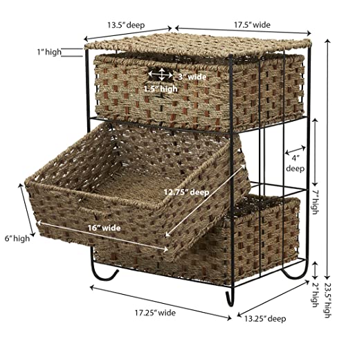 Household Essentials ML-5715 Woven Wicker Storage Side Table | 3 Drawers