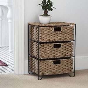 Household Essentials ML-5715 Woven Wicker Storage Side Table | 3 Drawers