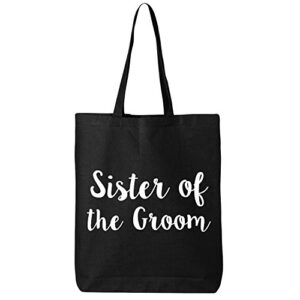 sister of the groom cotton canvas tote bag in black – one size