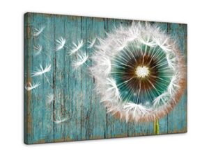 canvas wall art for rustic home decor white dandelion green driftwood theme country wall decor for bathroom bedroom modern canvas prints artwork for kitchen wall decoration size 12×16 inches