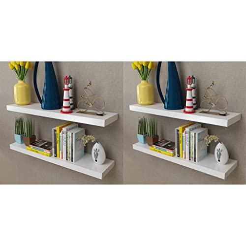 vidaXL 4X Wall Shelves White 31.5" Display Hanging Storage Bookcase Furniture