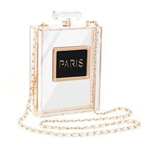 wjcd women’s acrylic paris perfume shaped black bag purses clutch evening bags vintage banquet handbag (transparent)