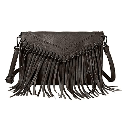 LUI SUI Women PU Leather Hobo Fringe Tassel Cross Body Bag Vintage Shoulder Handbag for Girls