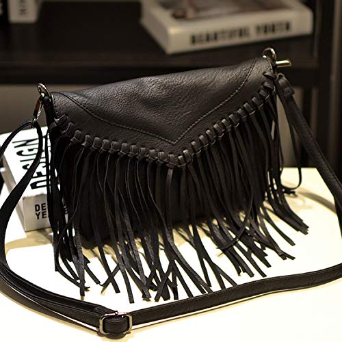 LUI SUI Women PU Leather Hobo Fringe Tassel Cross Body Bag Vintage Shoulder Handbag for Girls