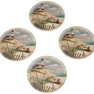 Thirstystone Ceramic Drink Coasters & Coaster Holder, Non-Slip Cork Backing, Drink Absorbent & Protects Table - Beach Lighthouse (Set of 4),Brown,VAG2