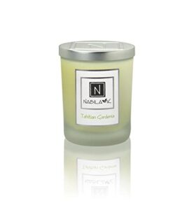 nabila k tahitian gardenia soy based candle with cotton wick – aromatherapy candle with essential oils – christmas, birthday gifts for home ambiance bedroom decor – 14 oz