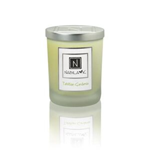 Nabila K Tahitian Gardenia Soy Based Candle with Cotton Wick - Aromatherapy Candle with Essential Oils - Christmas, Birthday Gifts for Home Ambiance Bedroom Decor - 14 oz