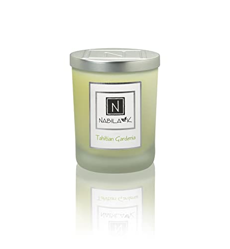 Nabila K Tahitian Gardenia Soy Based Candle with Cotton Wick - Aromatherapy Candle with Essential Oils - Christmas, Birthday Gifts for Home Ambiance Bedroom Decor - 14 oz