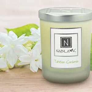 Nabila K Tahitian Gardenia Soy Based Candle with Cotton Wick - Aromatherapy Candle with Essential Oils - Christmas, Birthday Gifts for Home Ambiance Bedroom Decor - 14 oz