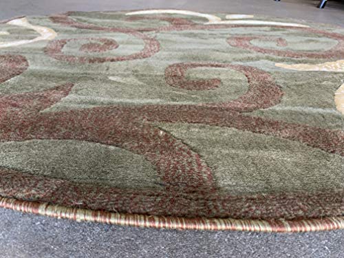 Modern Round Area Rug Contemporary Sage Green & Brown Floral Tropical Design 525 (4 Feet X 4 Feet)