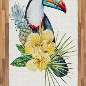 Ambesonne Tropical Animals Area Rug, Toucan Bird with Exotic Hibiscus and Orchids Flower and Palm Plants Leaf, Flat Woven Accent Rug for Living Room Bedroom Dining Room, 4' X 5' 7", Multicolor