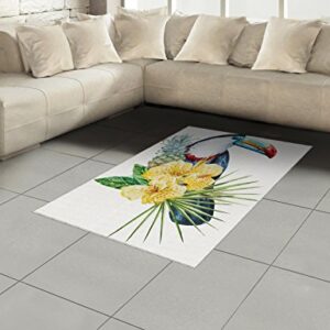 Ambesonne Tropical Animals Area Rug, Toucan Bird with Exotic Hibiscus and Orchids Flower and Palm Plants Leaf, Flat Woven Accent Rug for Living Room Bedroom Dining Room, 4' X 5' 7", Multicolor