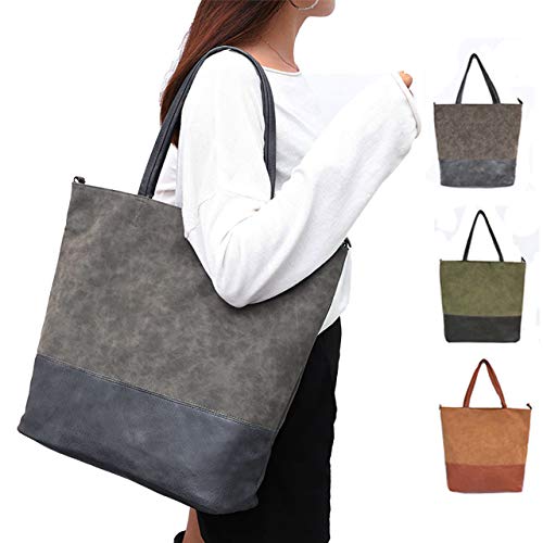 Ayliss Women Tote Shoulder Handbag PU Leather Top Handle Purse Handbag Work Large Suede Shopping Casual School Bag Zipper (Dark grey)