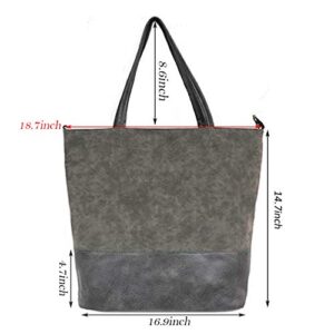 Ayliss Women Tote Shoulder Handbag PU Leather Top Handle Purse Handbag Work Large Suede Shopping Casual School Bag Zipper (Dark grey)