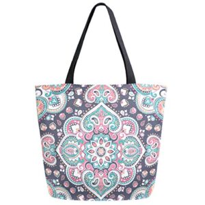 zzwwr beautiful indian floral paisley extra large canvas shoulder tote top handle bag for gym beach weekender travel shopping