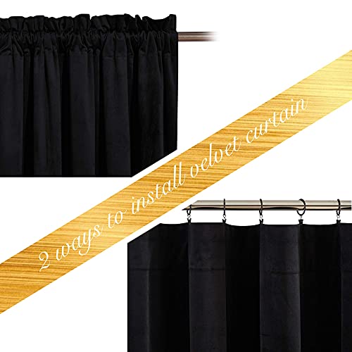 NICETOWN Black Velvet Blackout Curtains, Solid Heavy Matt Rod Pocket Drapes/Window Treatments for Hall, Theater (2 Pieces, 96 inches Long)