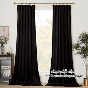 NICETOWN Black Velvet Blackout Curtains, Solid Heavy Matt Rod Pocket Drapes/Window Treatments for Hall, Theater (2 Pieces, 96 inches Long)