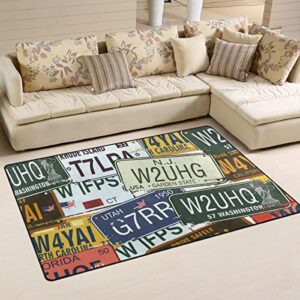 alaza vintage area rug,retro auto license plates floor rug non-slip doormat for living dining dorm room bedroom decor 60×39 inch