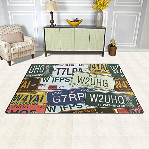 ALAZA Vintage Area Rug,Retro Auto License Plates Floor Rug Non-Slip Doormat for Living Dining Dorm Room Bedroom Decor 60x39 Inch