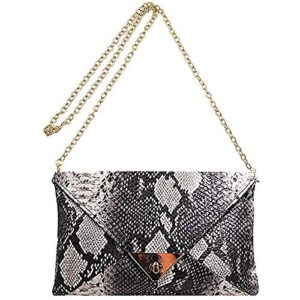 rebecca women’s envelope clutch purse handbag snakeskin print chain shoulder crossbody bag