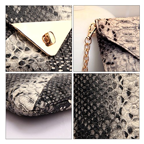 Rebecca Women's Envelope Clutch Purse Handbag Snakeskin Print Chain Shoulder Crossbody Bag