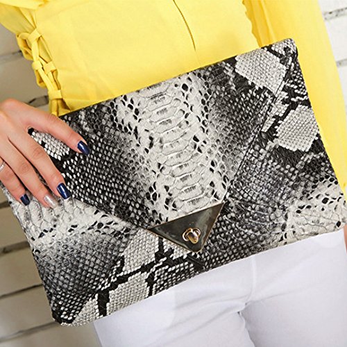 Rebecca Women's Envelope Clutch Purse Handbag Snakeskin Print Chain Shoulder Crossbody Bag