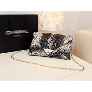 Rebecca Women's Envelope Clutch Purse Handbag Snakeskin Print Chain Shoulder Crossbody Bag