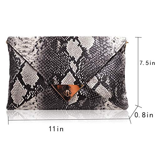 Rebecca Women's Envelope Clutch Purse Handbag Snakeskin Print Chain Shoulder Crossbody Bag