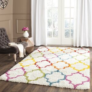 SAFAVIEH Kids Shag Collection 8' x 10' Ivory/Multi SGK569A Rainbow Moroccan Trellis Non-Shedding Living Room Bedroom Dining Room Entryway Plush 2-inch Thick Area Rug