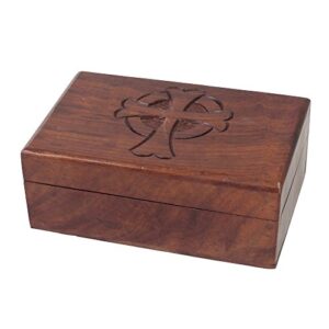 stonebriar natural wood rectangle keepsake box with hinged lid, decorative trinket box, unique rosary and jewelry holder, religious gift idea for friends and family
