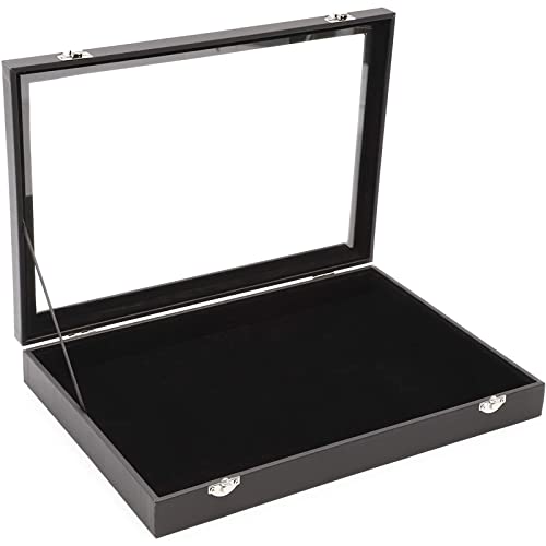 Black Velvet Jewelry Display Case for Rings, Bracelet and Necklace Organizer Box for Selling (13.75 x 9.5 In)