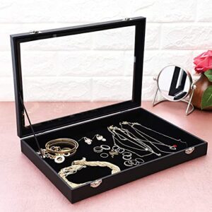 Black Velvet Jewelry Display Case for Rings, Bracelet and Necklace Organizer Box for Selling (13.75 x 9.5 In)