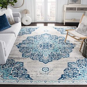 safavieh brentwood collection 9′ x 12′ navy / light grey bnt849m medallion distressed non-shedding living room bedroom dining home office area rug
