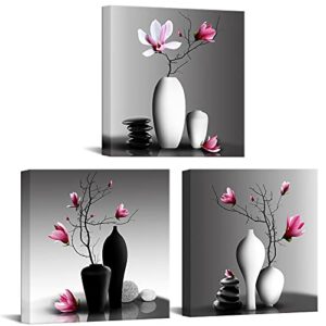 nachic wall – flower wall art for bathroom elegant pink orchid picture canvas painting prints modern home decor zen stones magnolia floral artwork framed ready to hang set of 3